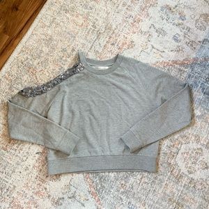 Lovers + Friends Grey Embellished Open Shoulder Sweater